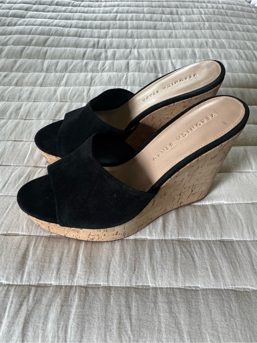 Veronica Beard Black Suede Dali Cork Slip-On Platform Wedge Sandals - Size 8 - Picture 3 of 8